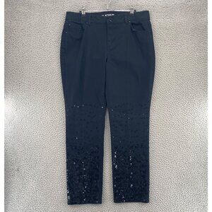 Chicos Jeans Womens 2 US 12 Black Platinum Denim Sequins Stretch Straight Leg